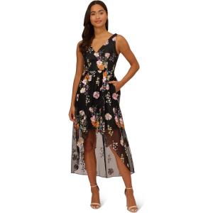 Adrianna Papell Women’s Embroidered High Low Dress(Black Multi)
