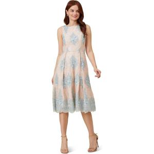 Adrianna Papell Women’s Embroidered Lace Fit and Flare(Light Blue/Nude)