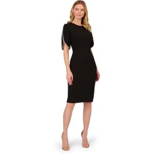 Adrianna Papell Womens Knit Crepe Pearl Midi Dress(Black)