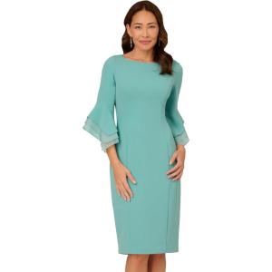 Adrianna Papell Womens Knit Crepe Tiered Sleeve Dress(Smoky Jade)