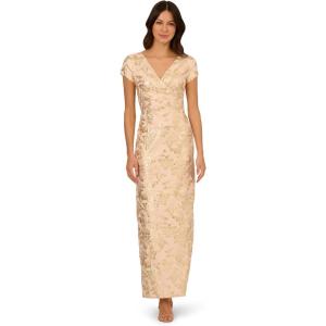 Adrianna Papell Womens Matelasse Long Dress(Champagne/Gold)