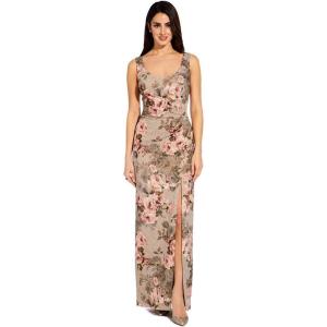 Adrianna Papell Womens Matelasse Long Dress(Slate/Blush Multi)
