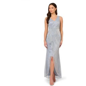 Adrianna Papell Womens Metallic Mesh Cascade GownSpecial Occasion Dress(Sky Blue)
