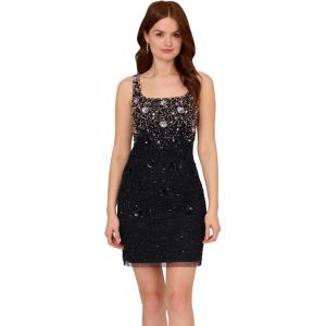 Adrianna Papell Women’s Petite Beaded Tank Dress(Navy/Rosegold)