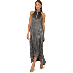 Adrianna Papell Womens Pleated Metallic Ankle Dress(Gunmetal/Black)