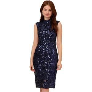 Adrianna Papell Womens Sequin Lace Midi Dress(Navy)