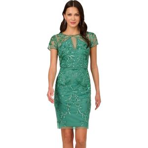Adrianna Papell Women’s Short Cut Out Beaded Sheath(Jungle Green)