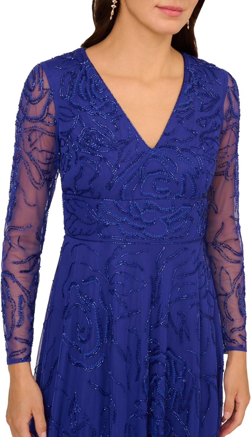 imageAdrianna Papell Long Sleeve Rose Beaded Cocktail Dress