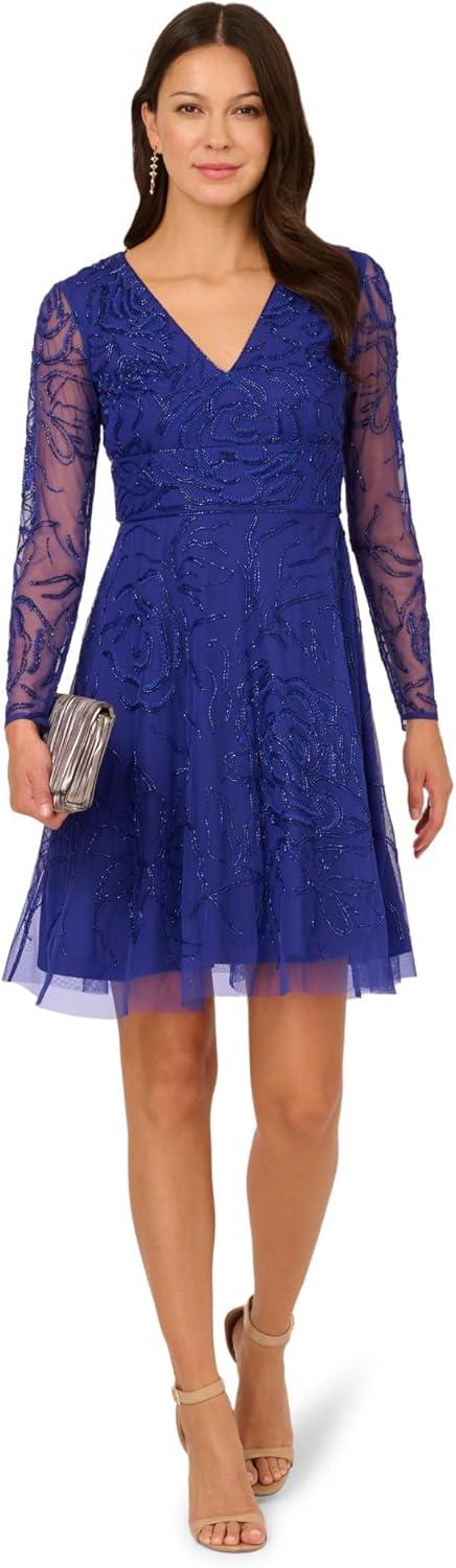 imageAdrianna Papell Long Sleeve Rose Beaded Cocktail Dress