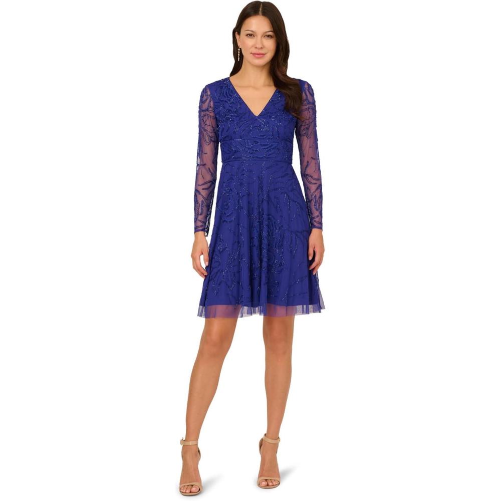 imageAdrianna Papell Long Sleeve Rose Beaded Cocktail Dress