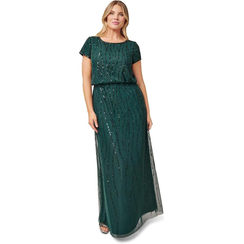 imageAdrianna Papell Womens Beaded Blouson DressDusty Emerald