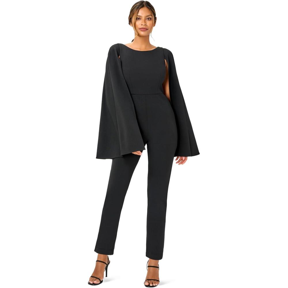 imageAdrianna Papell womens Knit Crepe Cape JumpsuitBlack