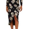 Adrianna Papell Long Sleeve Stretch Metallic Rose Floral Midi Dress