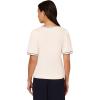 Adrianna Papell Women’s Crew Neck Cable Scalloped Edge Tipped Short Sleeve Sweater(Ivory/Black)