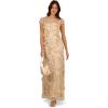 Adrianna Papell Womens Floral Embroidered Godet Gown(Champagne)