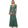 Adrianna Papell Womens Long Sleeve Bead Long Dress(Green Slate)