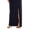 Adrianna Papell Women’s Metallic Knit Draped Gown(Light Navy)