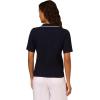 Adrianna Papell Women’s Open V-Neck Polo Mix Rib Cable Sweater with Short Sleeves(Navy/Ivory)