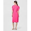 Adrianna Papell Women’s Solid Knit Ruffle Neck Pleated Sleeve Midi Dress(Azalea Pink)
