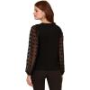 Adrianna Papell Womens V Neck 3/4 Woven Bubble Sleeve Sweater(Black)