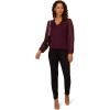 Adrianna Papell Womens V Neck 3/4 Woven Bubble Sleeve Sweater(Plum)