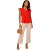 Adrianna Papell Women’s V-Neck Knit Top with Organza Flutter Sleeves(Fiery Red)