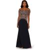Adrianna Papell Beaded Crepe Long Dress