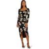 Adrianna Papell Long Sleeve Stretch Metallic Rose Floral Midi Dress