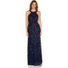 Adrianna Papell Women’s Beaded Halter Gown(Light Navy)
