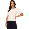 Adrianna Papell Women’s Crew Neck Cable Scalloped Edge Tipped Short Sleeve Sweater(Ivory/Black)