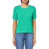 Adrianna Papell Women’s Crew Neck Cable Scalloped Edge Tipped Short Sleeve Sweater(Simply Green/Ivory)