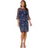 Adrianna Papell Womens Embroidered Bell Sleeve Dress(Midnight Multi)
