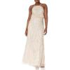 Adrianna Papell Women’s Halter Fully Beaded Blouson Gown(Shell)