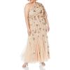 Adrianna Papell Womens One Shoulder Beaded Dress(Nude)