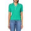 Adrianna Papell Women’s Open V-Neck Polo Mix Rib Cable Sweater with Short Sleeves(Simply Green/Ivory)
