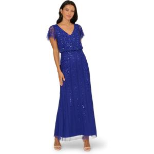 Adrianna Papell Flutter Sleeve Beaded Blouson Gown
