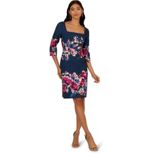Adrianna Papell Three Quarter Sleeve Floral Sheath Dress