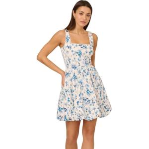Adrianna Papell Women’s Baby Shower Brunch Day to Dinner Vacation Weekend Dress(Ivory/Blue Multi)