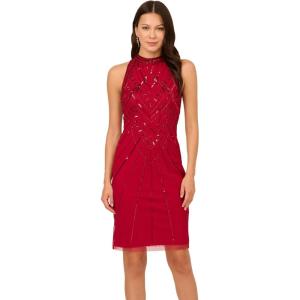Adrianna Papell Womens Bead Mock Halter Dress(Cranberry)