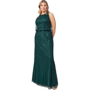 Adrianna Papell Women’s Beaded Halter Gown(Dusty Emerald)