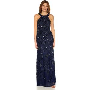Adrianna Papell Women’s Beaded Halter Gown(Light Navy)