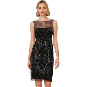 Adrianna Papell Womens Beaded Sheath Dress(Black/Gunmetal)
