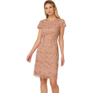 Adrianna Papell Womens Beaded Sheath Dress(Rose Gold)
