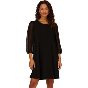 Adrianna Papell Women’s Crew Neck Clip Dot 3/4 Sleeve Mc Dress(Black)