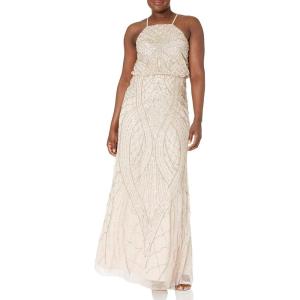 Adrianna Papell Women’s Halter Fully Beaded Blouson Gown(Shell)
