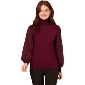Adrianna Papell Women’s Long Woven Sleeve Turtleneck Sweater(Maroon)