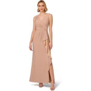Adrianna Papell Women’s Metallic Knit Draped Gown(Biscotti)