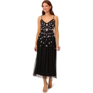 Adrianna Papell Womens Multi Floral Beaded Dress(Black Multi)