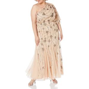 Adrianna Papell Womens One Shoulder Beaded Dress(Nude)