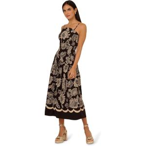 Adrianna Papell Womens Printed Midi Dress(Black/Ivory)